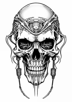 Tattoo template of a biomechanical cybernetic skull