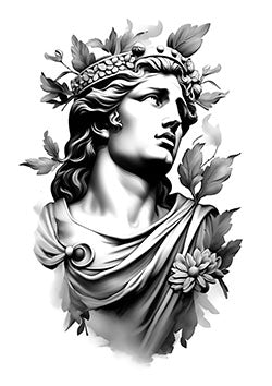 Tattoo template of a classical bust with a leafy crown