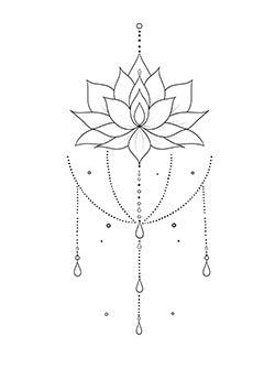 Tattoo template of a lotus flower with delicate dot work and teardrop elements