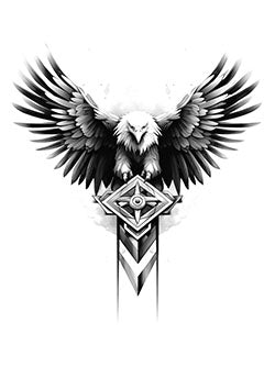 Tattoo template of an eagle with spread wings on a totem