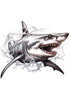 Tattoo template of a fierce shark bursting through swirling water