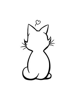 Tattoo template of a cat sitting with a heart above its head in minimalist style