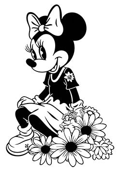 Tattoo template of Minnie Mouse with daisies