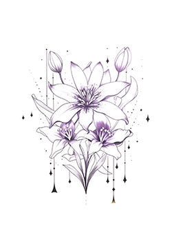 Tattoo template of a delicate line drawing of lilies with intricate details and elegant shading