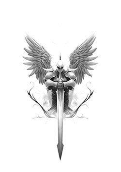 Tattoo template of a sword with angel wings