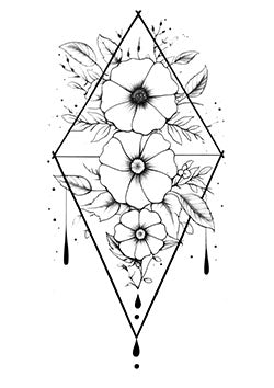 Tattoo template of a geometric floral design with ink drips.