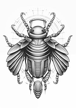 Tattoo template of a futuristic mechanical scarab beetle