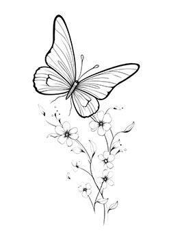 Tattoo template of a butterfly with flowers