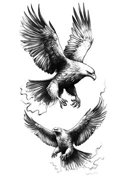 Tattoo template of soaring eagles with outstretched wings