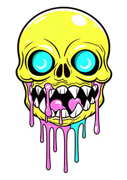 Tattoo template of a neon skull with dripping vibrant colors