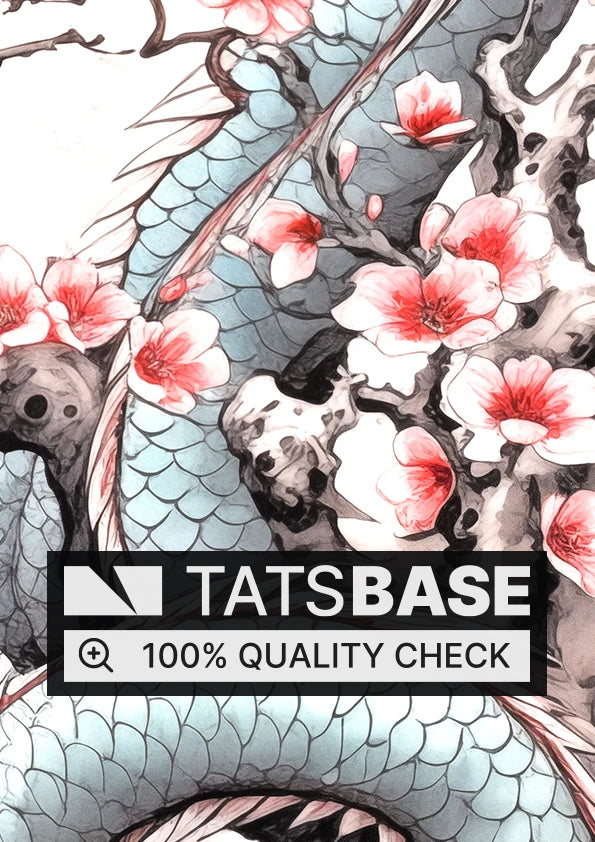 Tattoo template of a dragon with cherry blossoms