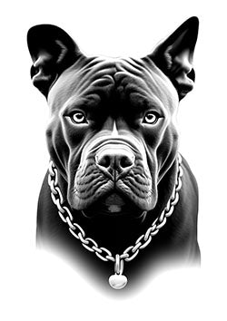 Tattoo template of a stoic bulldog with a chain collar