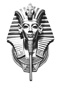 Tattoo template of a pharaoh's bust with a detailed headpiece reflecting ancient Egyptian grandeur