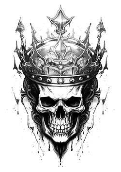 Tattoo template of a skull with a crown representing power and mortality