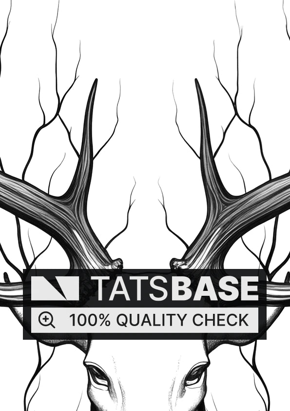 Tattoo template of a stag with interlocking antlers and branches