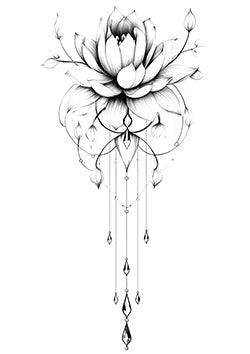 Tattoo template of a lotus flower with jewel embellishments