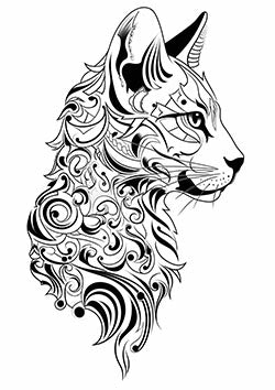 Tattoo template of a tribal patterned feline head