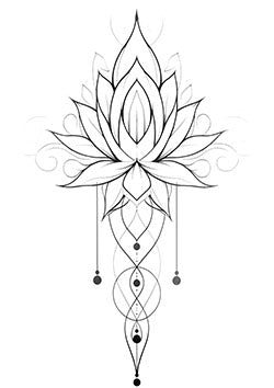 Tattoo template of a detailed lotus flower with geometric and ornamental design