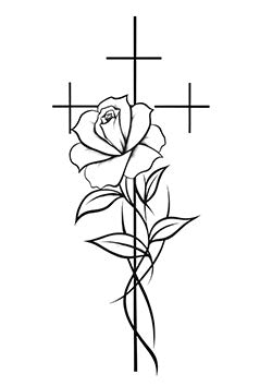 Tattoo template of a rose with crosses