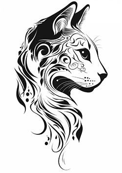 Tattoo template of a stylized lynx head with artistic patterns