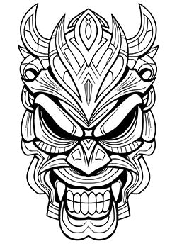 Tattoo template of a detailed samurai mask with horns