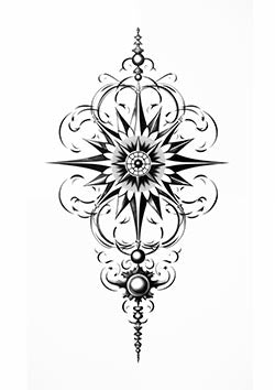 Tattoo template of a detailed ornate compass with filigree elements