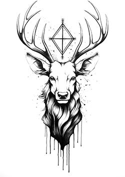 Tattoo template of a stag with an arcane symbol