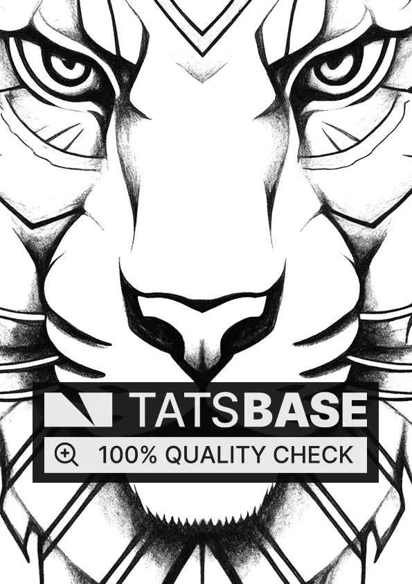 Tattoo template of a geometric patterned lion head with a calm expression