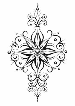 Tattoo template of a symmetric floral design with swirls and dots