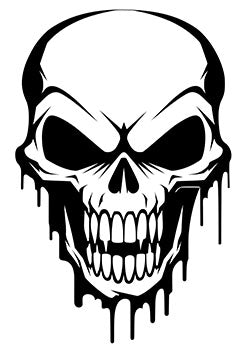 Tattoo template of a grinning skull with dripping black ink