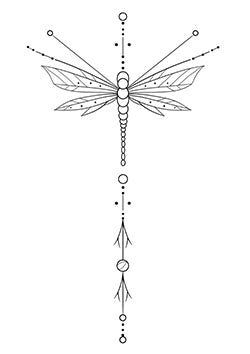 Tattoo template of a minimalist dragonfly with geometric shapes and delicate lines