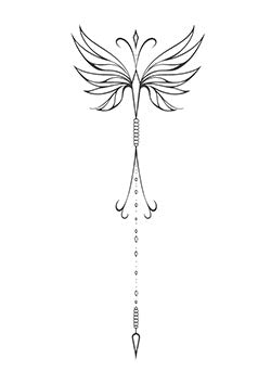 Tattoo template of an abstract design with symmetrical wings and fine lines