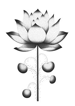 Tattoo template of a stippled lotus flower with dotted details