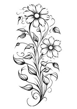 Tattoo template of a stylized floral design with daisies and leaves