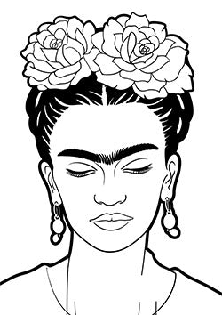 Tattoo template of a serene woman with closed eyes and roses in her hair.