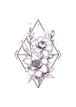 Tattoo template of a floral arrangement with geometric shapes