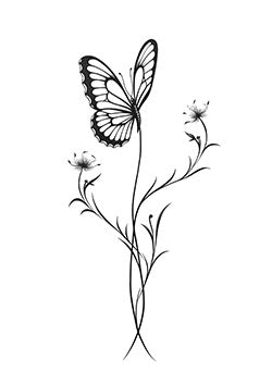 Tattoo template of a butterfly on a floral design