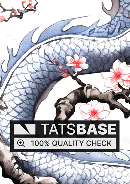 Tattoo template of a dragon with cherry blossoms