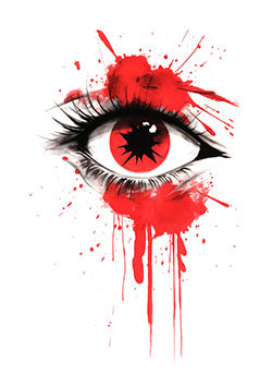 Tattoo template of a detailed eye with red splatters evoking intensity and passion