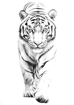 Tattoo template of a fierce and powerful tiger with an intense gaze, ideal for showcasing strength and wildlife admiration