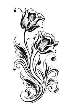 Tattoo template of a stylized floral design featuring tulips and elegant curves