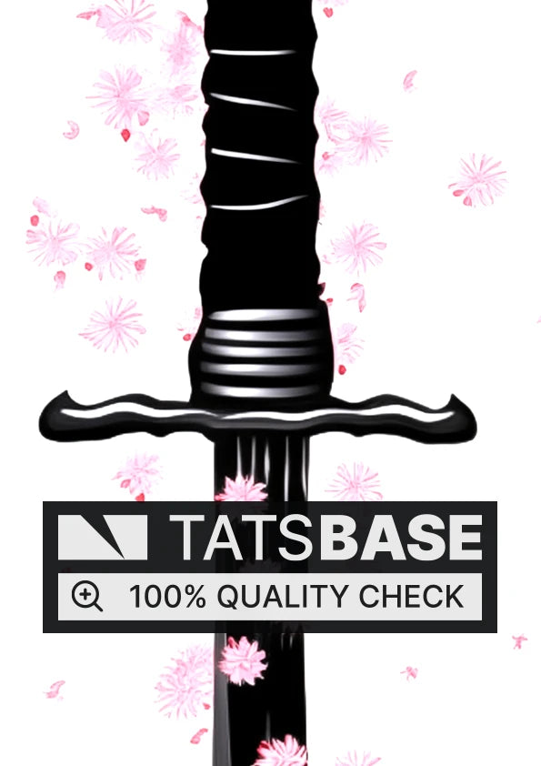 Tattoo template of a sword with cherry blossoms