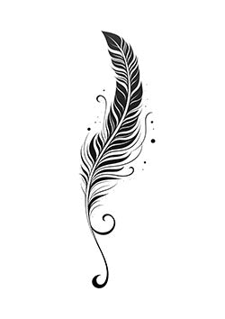 Tattoo template of a swirling feather with ink splatters