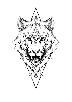 Tattoo template of a geometric tiger head design