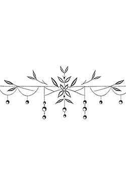 Tattoo template of a delicate garland with intricate leaves and hanging ornaments