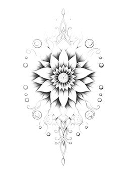 Tattoo template of a mandala-style flower with intricate swirls and delicate details