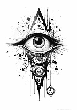 Tattoo template of an eye in a dripping mystical pyramid