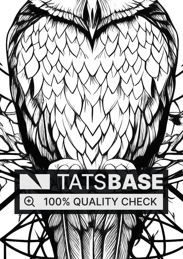 Tattoo template of an owl with geometric and floral elements