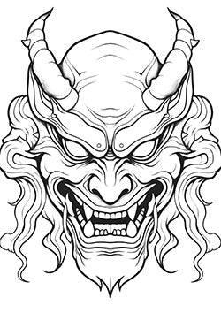 Tattoo template of a Japanese oni mask with horns