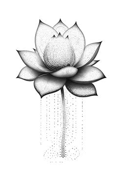 Tattoo template of a detailed lotus flower with dot work shading